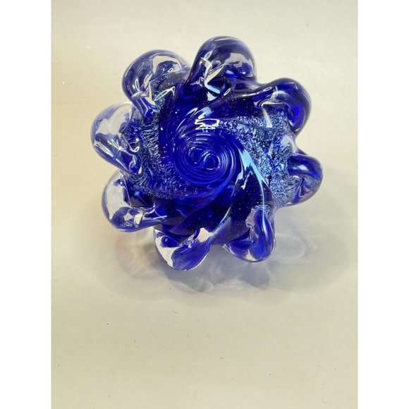 Cobalt Blue Shimmering Silver Art Glass Shell Figure Paper Weight Thames Glass - Picture 7 of 12